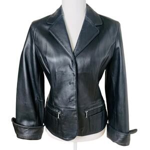 Vintage I.E. Size PL Women 100% Leather Blazer Jacket Black Outdoor Classic Soft